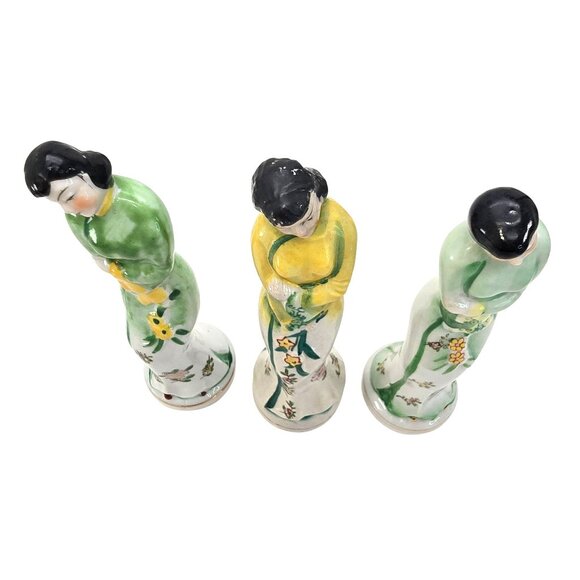 Occupied Japan Hand-Painted Porcelain Asian Lady Figurines Set Of 3 JE265 - Picture 2 of 9
